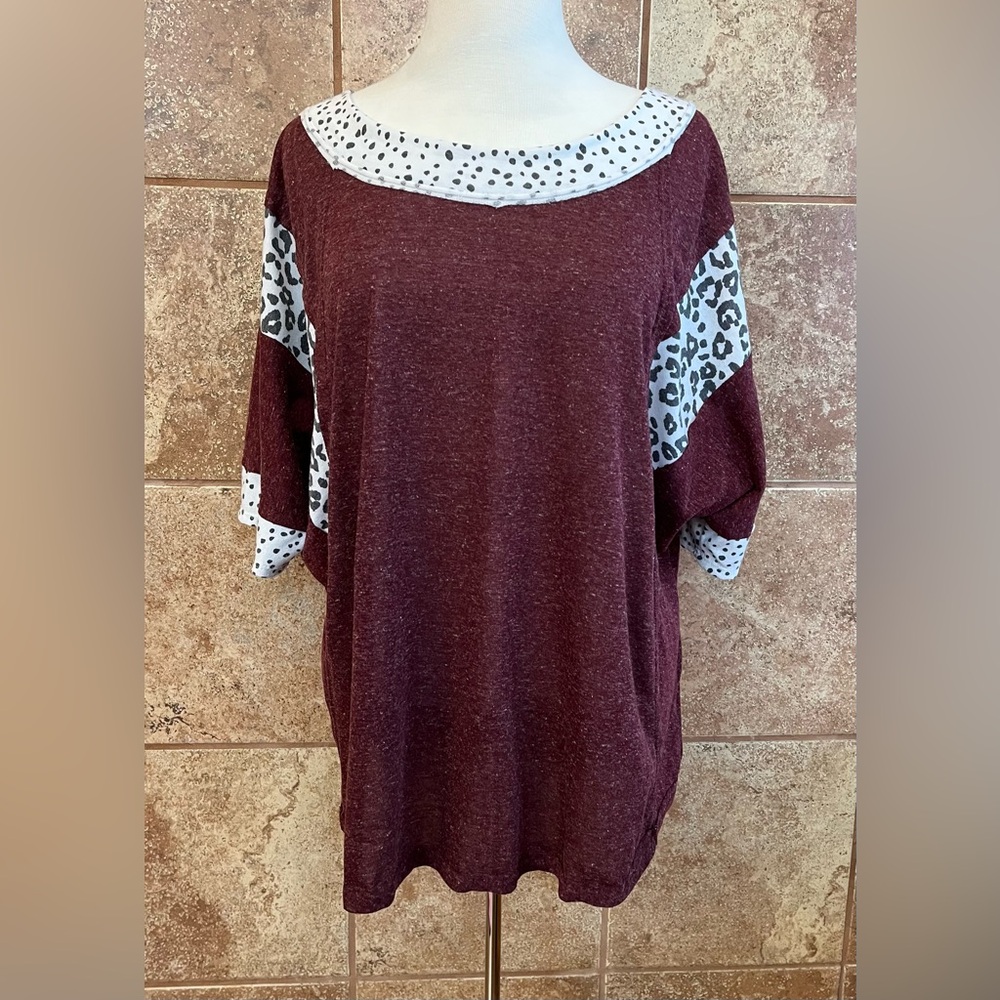Jade by Jane Mixed Print Dolman Sleeve Top Size Large